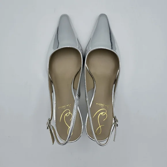 Sam Edelman Silver Pointed Toe Slingback Kitten Heels - Picture 8 of 16
